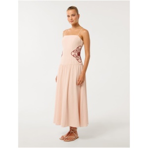 Forever New Women's Arabelle Applique Linen Midi Dress in Misty Pink