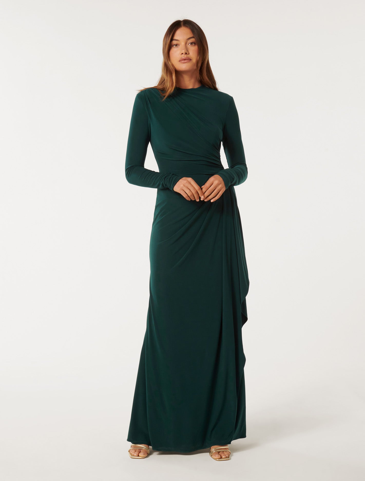 Forever New Women's Audrey Long Sleeve Maxi Dress in Dark Green