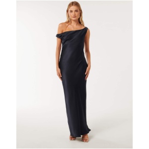 Forever New Women's Blake Satin Tipped Shoulder Maxi Dress in Deep Navy