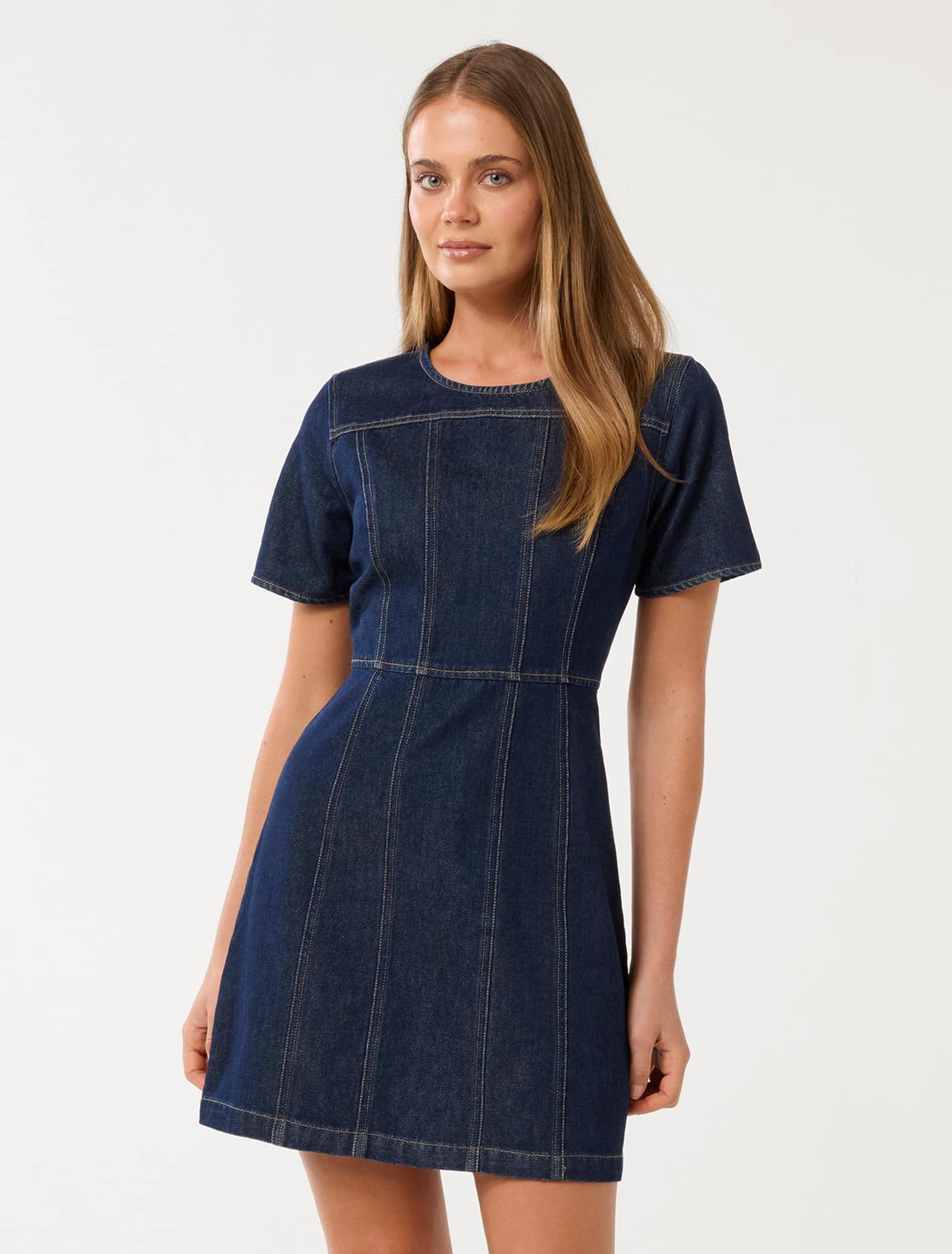 Forever New Women's Bleu Shift Denim Dress in Dark Rinse Wash