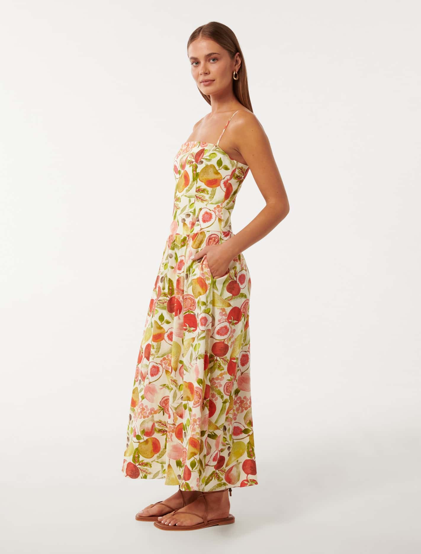 Forever New Women's Brooke Linen Drop Waist Midi Dress in Garden Harvest