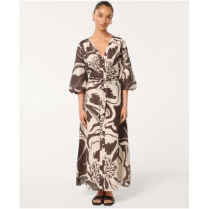 Forever New Women's Brynn Petite Midi Dress in Brown Dunstan Abstract