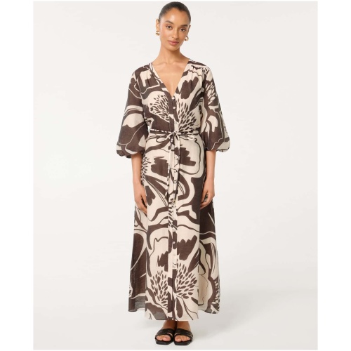 Forever New Women's Brynn Petite Midi Dress in Brown Dunstan Abstract