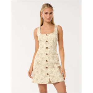 Forever New Women's Caprice Embroidered Linen Mini Dress in Tan Shell