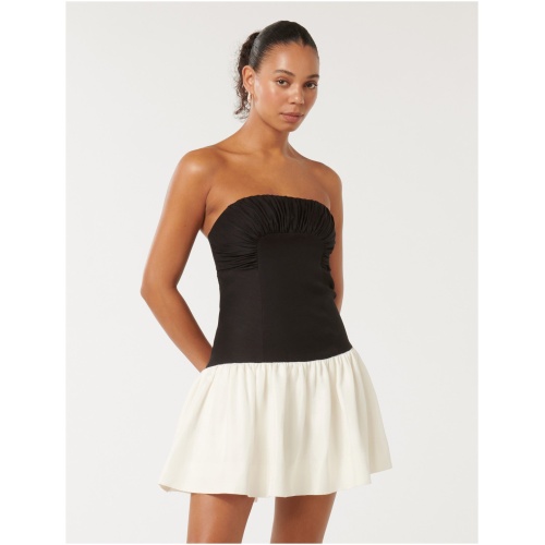 Forever New Women's Carla Strapless Contrast Mini Dress in Black White