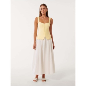 Forever New Women's Carly 2 in 1 Hook and Eye Midi Dress in Lemon/Porcelain