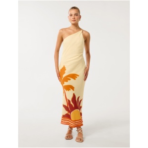 Forever New Women's Carmen One-Shoulder Linen Midi Dress in Rio Tropical