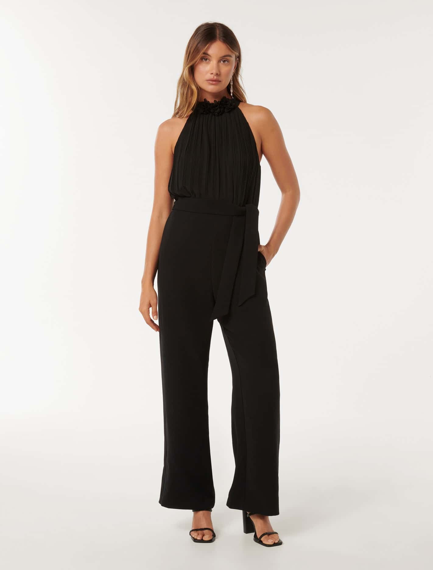 Forever New Women's Carter Pleated Rosette Jumpsuit in Black