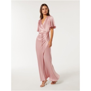 Forever New Women's Chelsea Flutter-Sleeve Satin Maxi Dress in Soft Blush