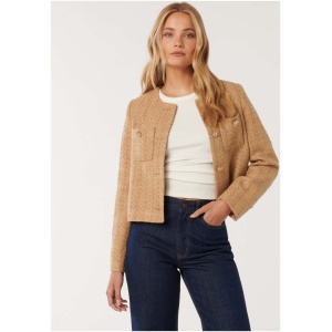 Forever New Women's Chrissy Crop Boucle Jacket in Light Camel