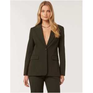 Forever New Women's Claire Single Breasted Blazer Jacket in Dark Olive Suit