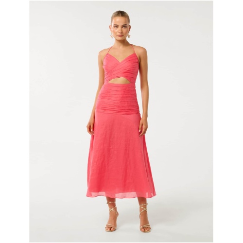 Forever New Women's Clarissa Gathered Halter Midi Dress in Coral Paradise