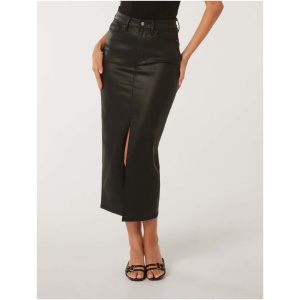 Forever New Women's Danni Coated Midi Skirt in Black Coated