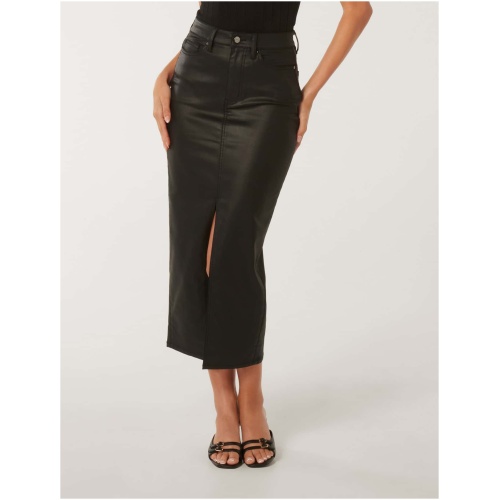 Forever New Women's Danni Coated Midi Skirt in Black Coated