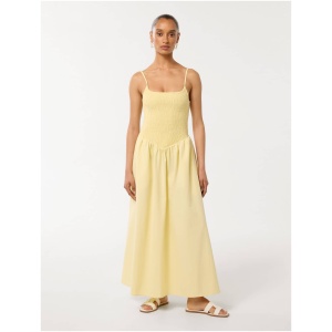 Forever New Women's Dylan Petite Shirred Cotton Midi Dress in Pastel Yellow