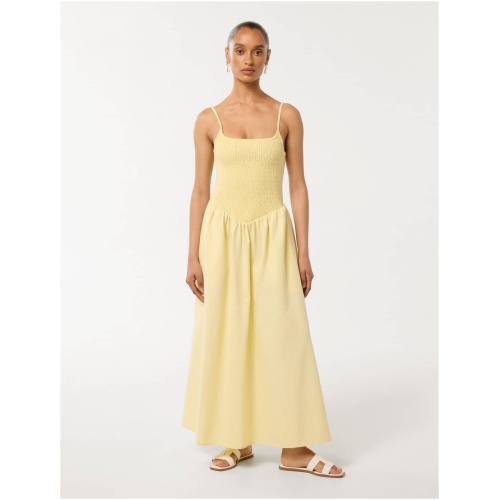 Forever New Women's Dylan Petite Shirred Cotton Midi Dress in Pastel Yellow