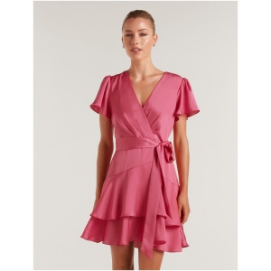 Forever New Women's Emerson Flutter-Sleeve Satin Mini Dress in Raspberry Jelly