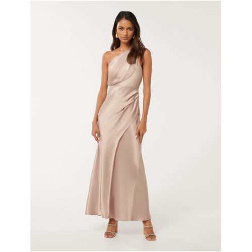 Forever New Women's Emily Petite One Shoulder Maxi Dress in Beige Pearl