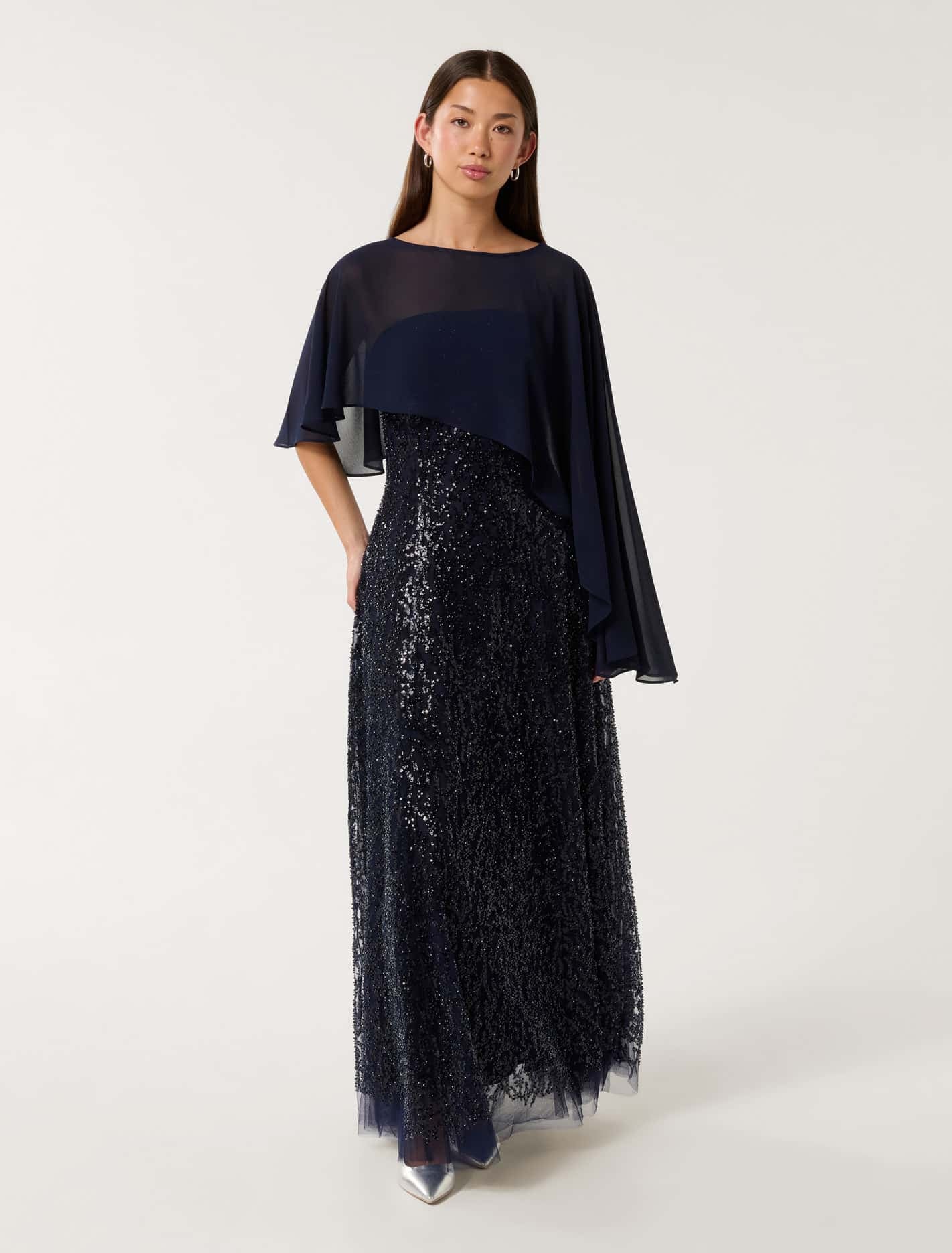 Forever New Women's Erin Sequin Cape Maxi Dress in Navy