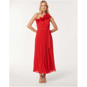 Forever New Women's Everly Rosette Pleat Midi Dress in Strawberry Red