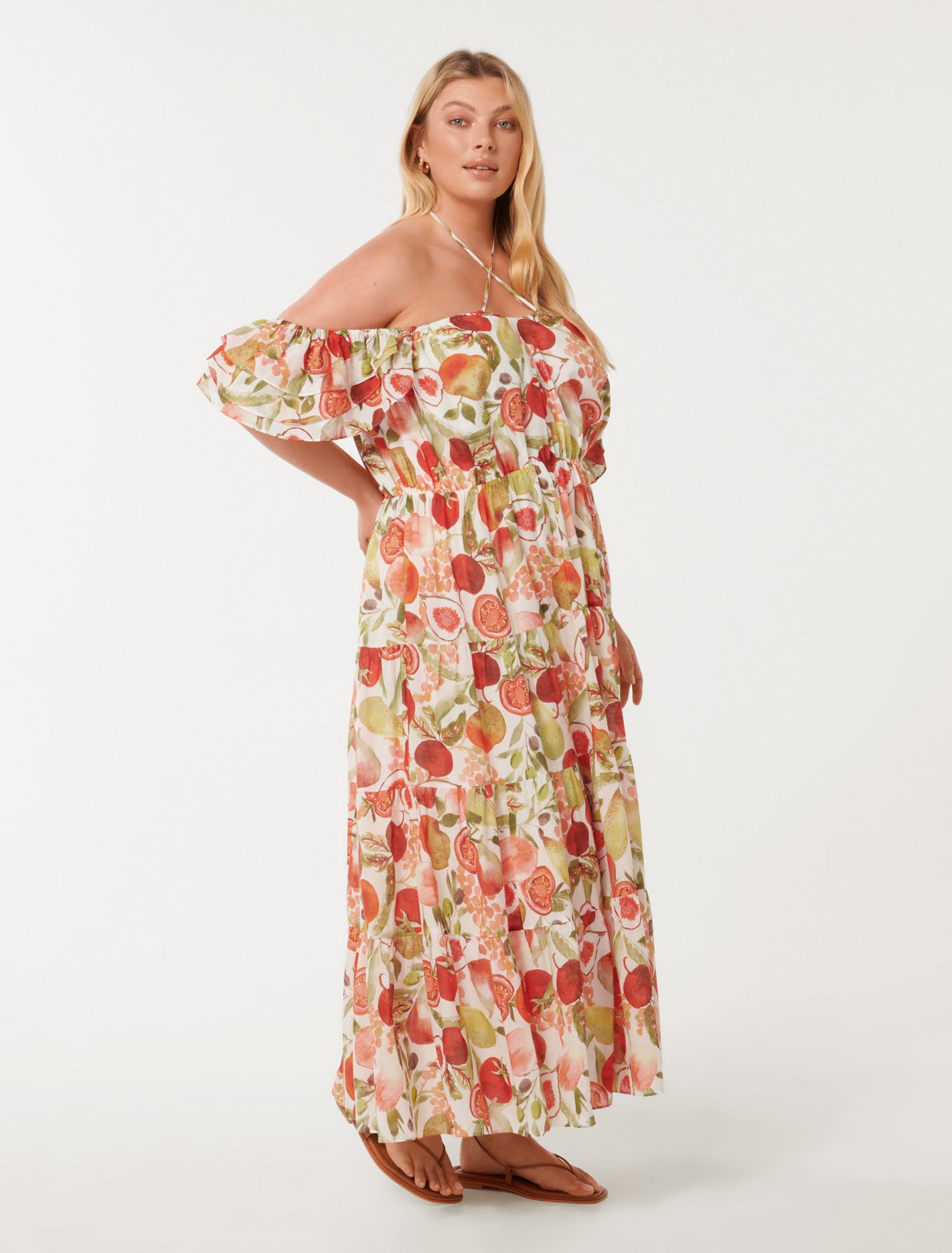 Forever New Women's Florrie Curve Flutter-Sleeve Midi Dress in Garden Harvest