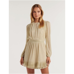 Forever New Women's Goldie Long-Sleeve Plisse Mini Dress in Cream