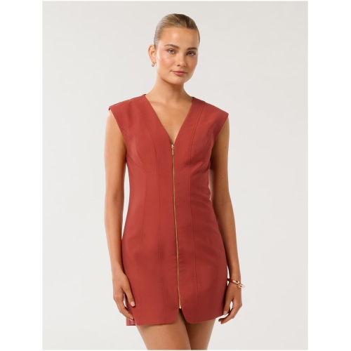 Forever New Women's Hannah Zip-Front Mini Dress in Rusty Red