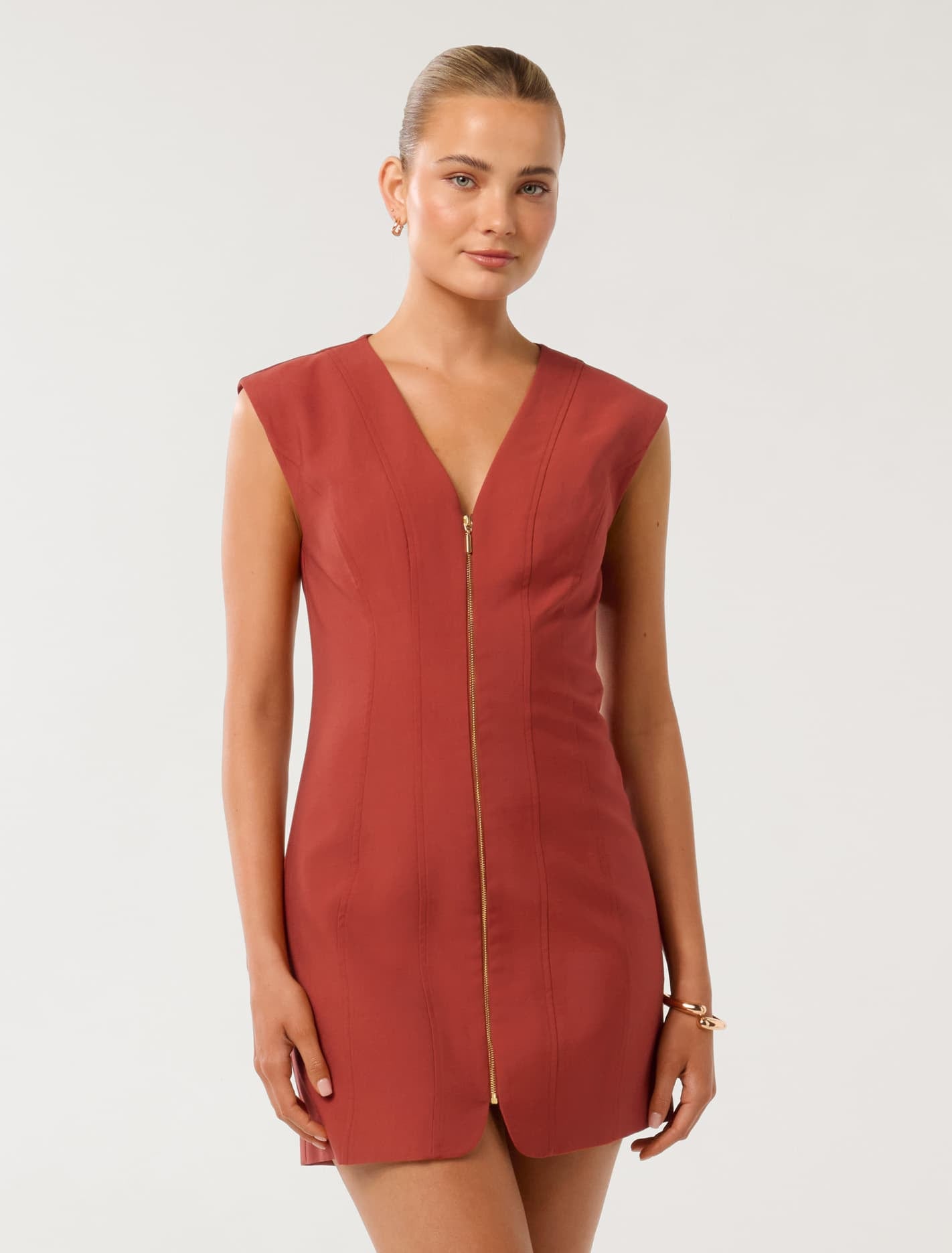 Forever New Women's Hannah Zip-Front Mini Dress in Rusty Red