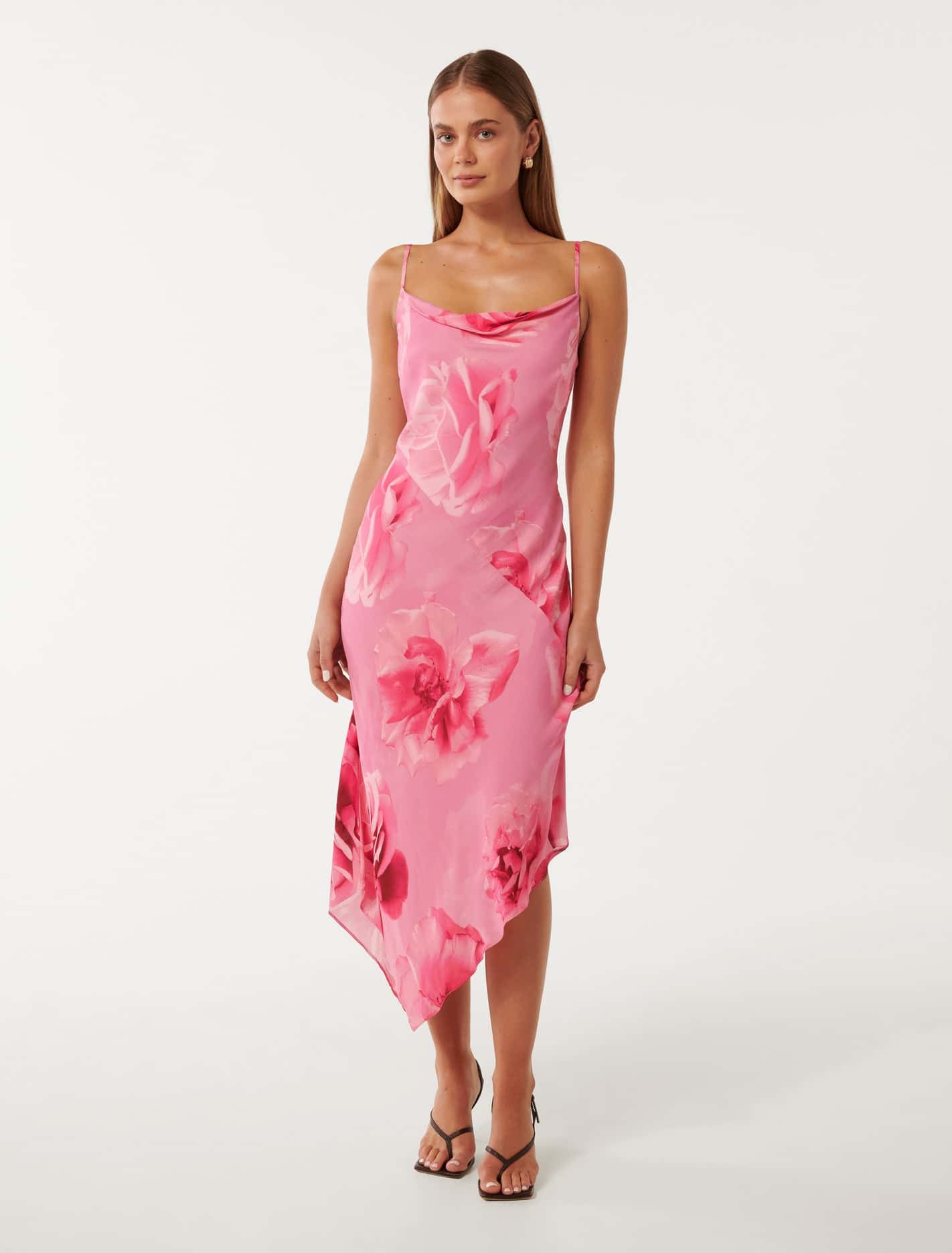 Forever New Women's Henley Asymmetrical Slip Dress in Pink Ingrid Floral