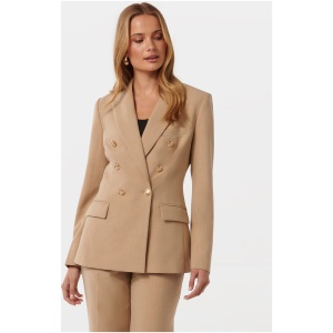 Forever New Women's Immie Double-Breasted Blazer Jacket in Soft Camel Suit