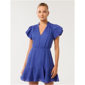 Forever New Women's Isabella Puff-Sleeve Linen Mini Dress in Nautical Blue