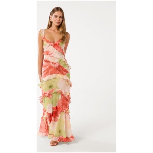 Forever New Women's Isla Ruffle Maxi Dress in Lime Amara Floral