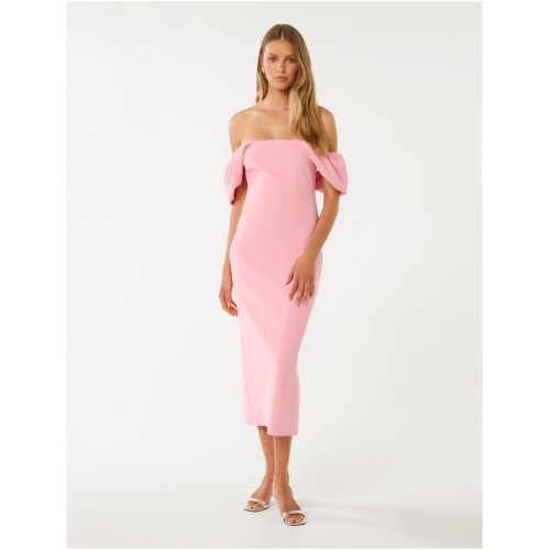 Forever New Women's Jacinta Off-Shoulder Bodycon Midi Dress in Prism Pink