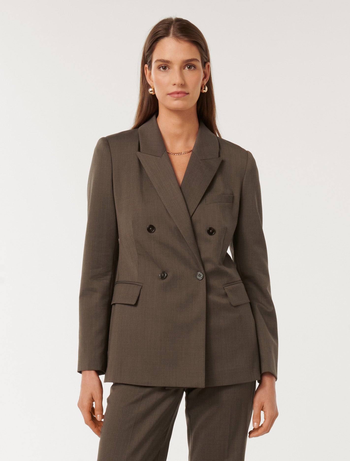 Forever New Women's Kara DB Tailored Blazer Jacket in Mushroom Suit