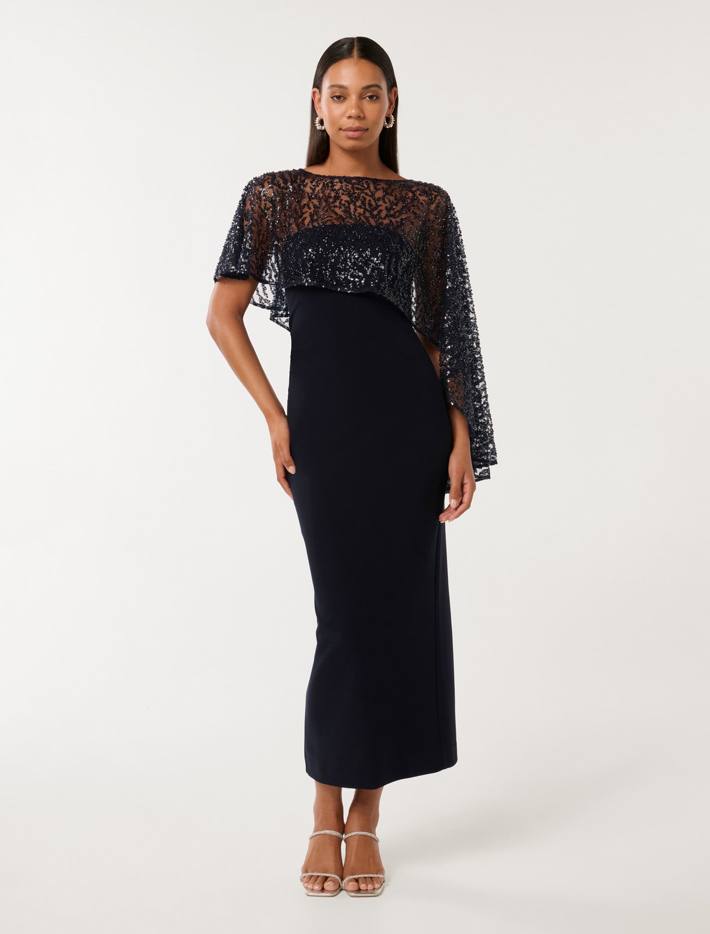 Forever New Women's Kara Sequin Cape Maxi Dress in Midnight Blue