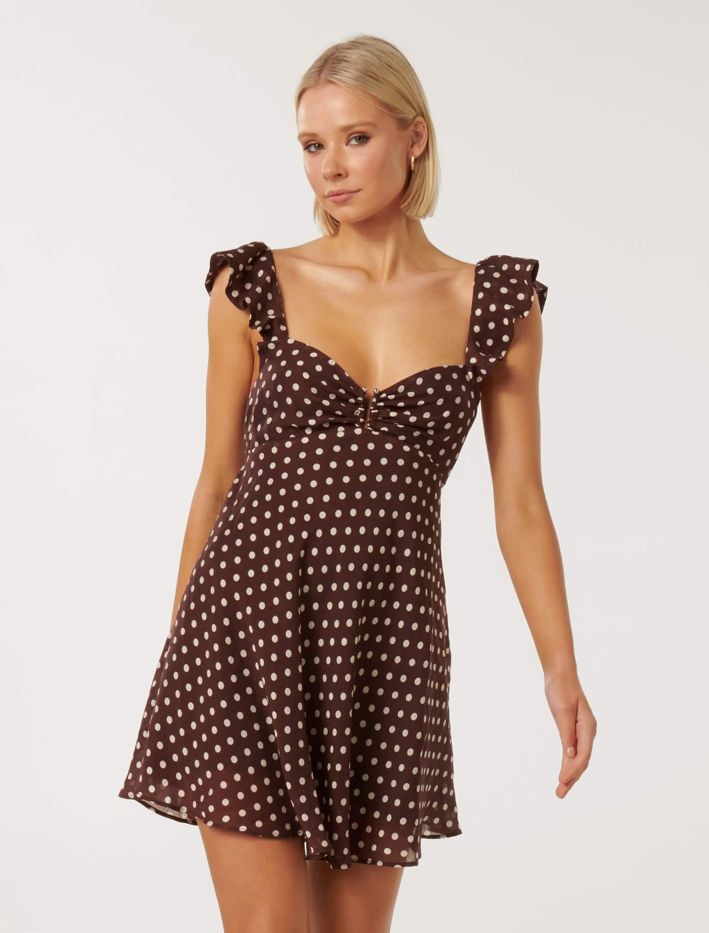 Forever New Women's Keeva Flutter-Sleeve Mini Dress in Whitton Spot