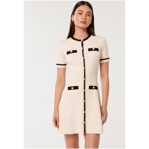 Forever New Women's Kerry Contrast Knit Mini Dress in Cream Black