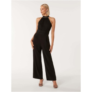 Forever New Women's Lauren Halter Diamante Jumpsuit in Black