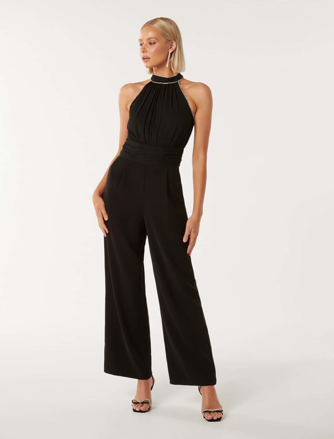 Forever New Women's Lauren Halter Diamante Jumpsuit in Black