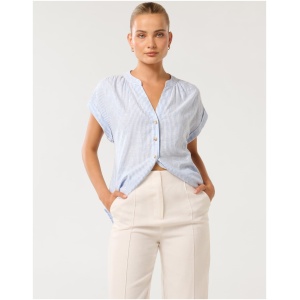 Forever New Women's Leoni Button-Through Blouse in Fine Blue Stripe