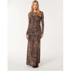 Forever New Women's Libby Mesh Spliced Midi Dress in Textured Leopard