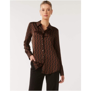 Forever New Women's Lila Longline Printed Satin Shirt in Dark Harper Geo