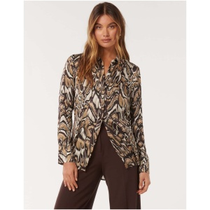 Forever New Women's Lila Longline Printed Satin Shirt in Kelba Texture