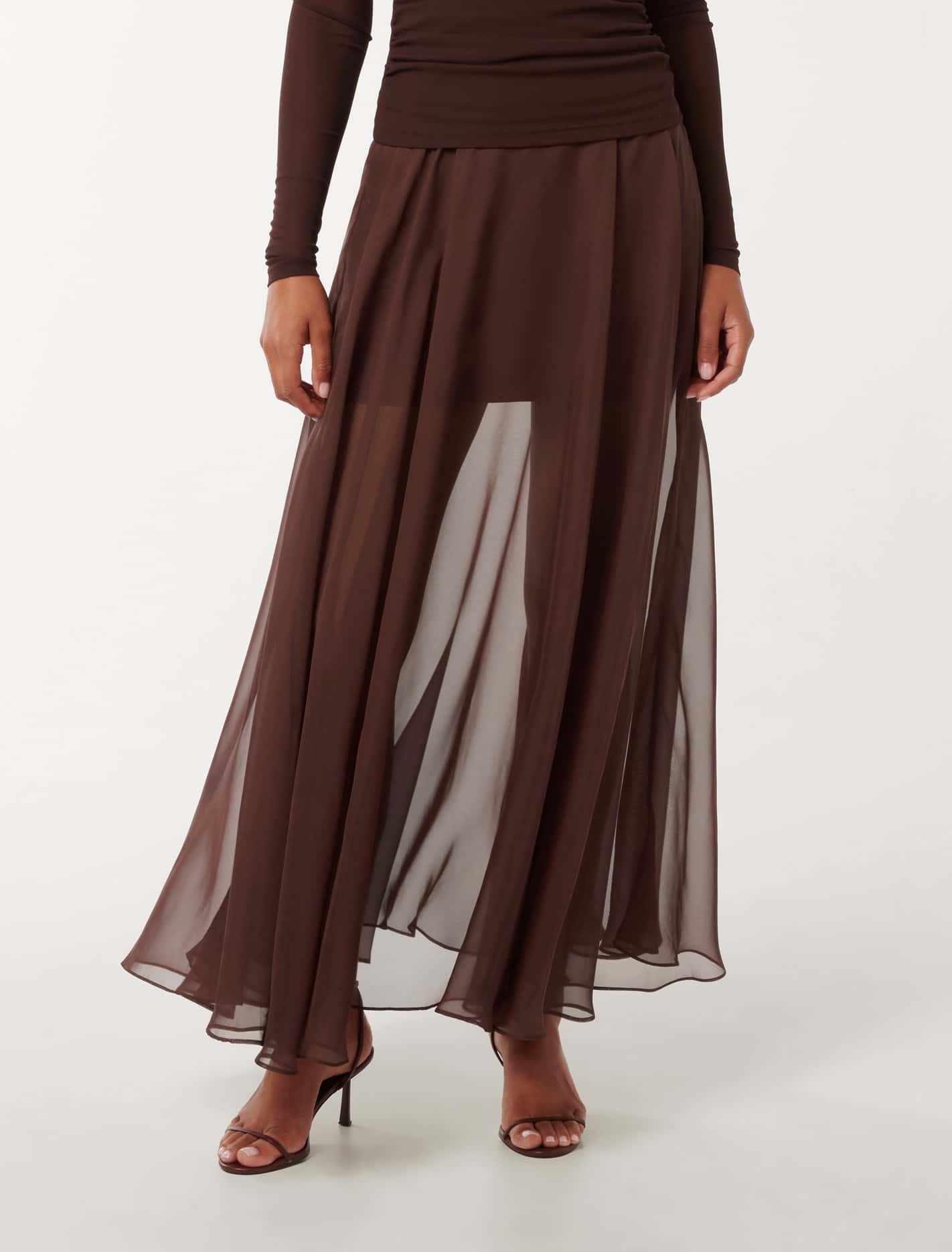 Forever New Women's Lisette Sheer Maxi Skirt in Bitter Chocolate