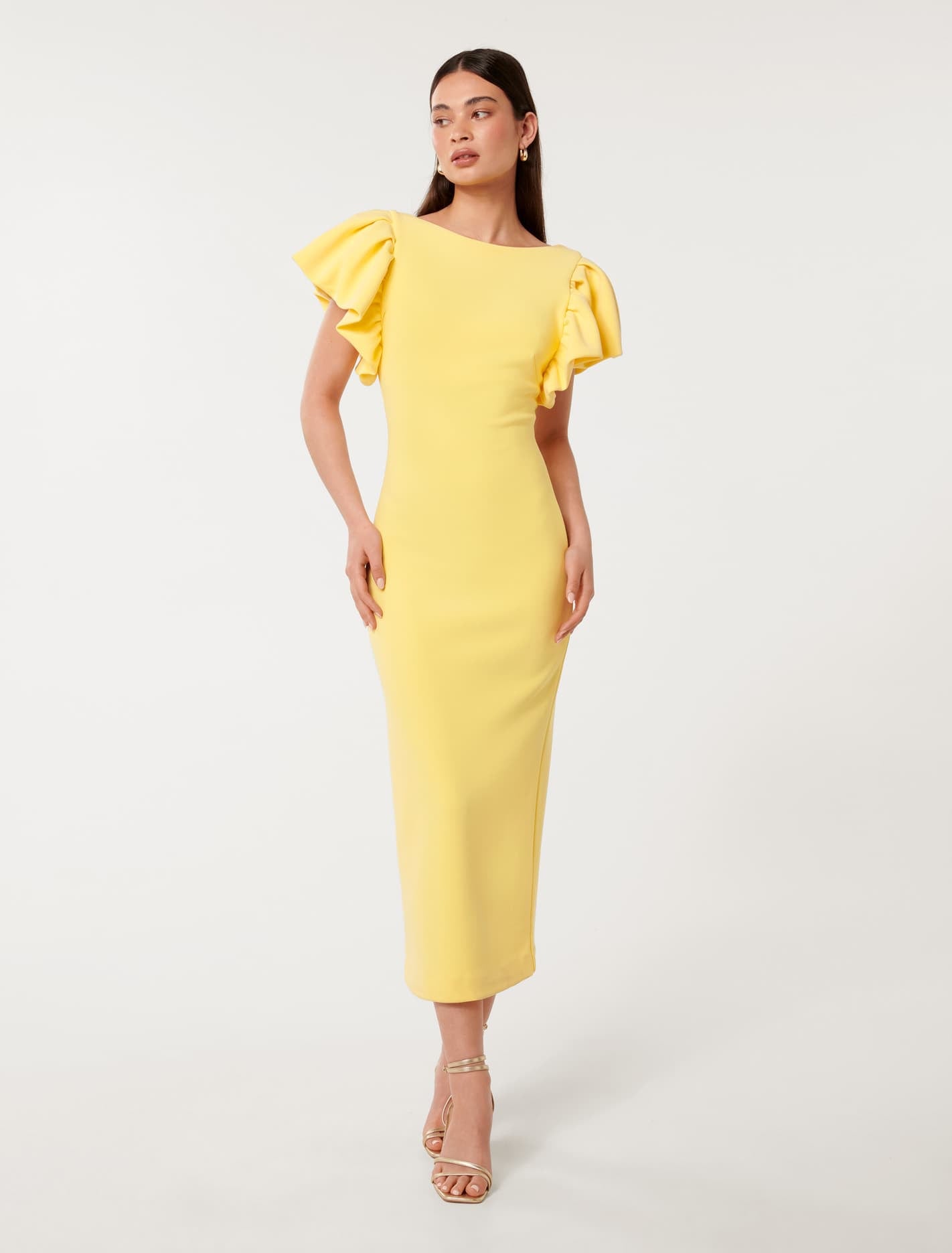 Forever New Women's Liz Frill-Sleeve Bodycon Dress in Lisbon Lemon