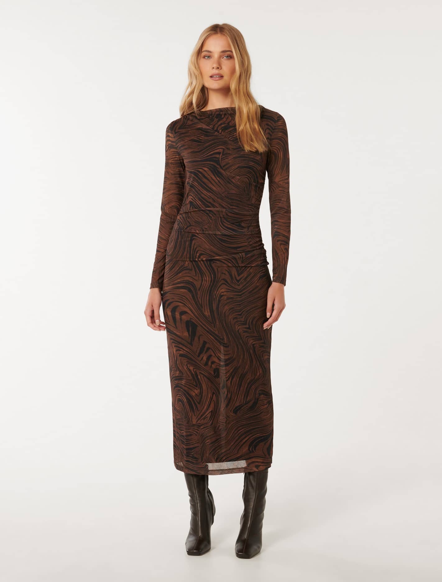 Forever New Women's Loretta Ruched Side Midi Dress in Kallara Abstract