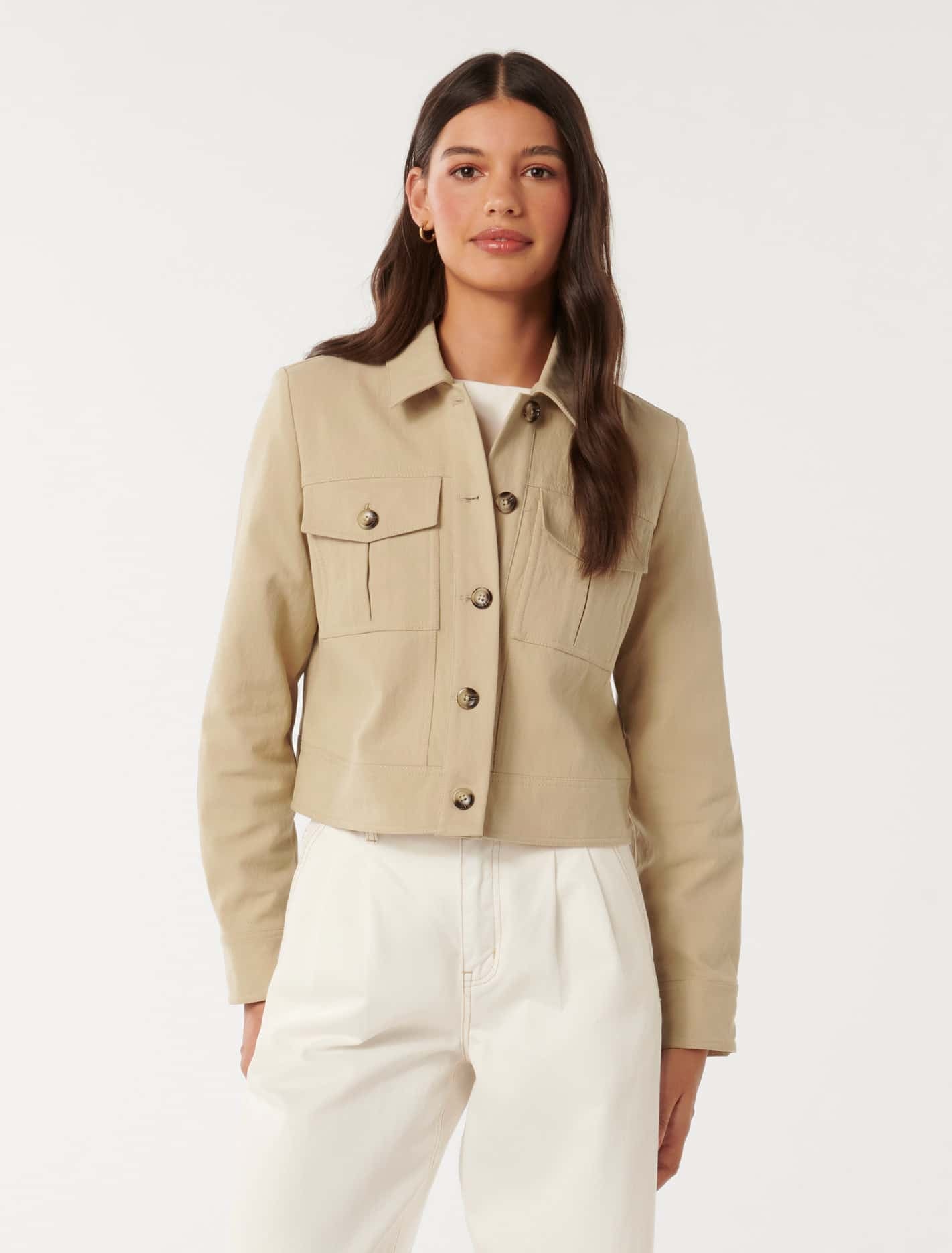 Forever New Women's Luca Crop Utility Jacket in Soft Camel