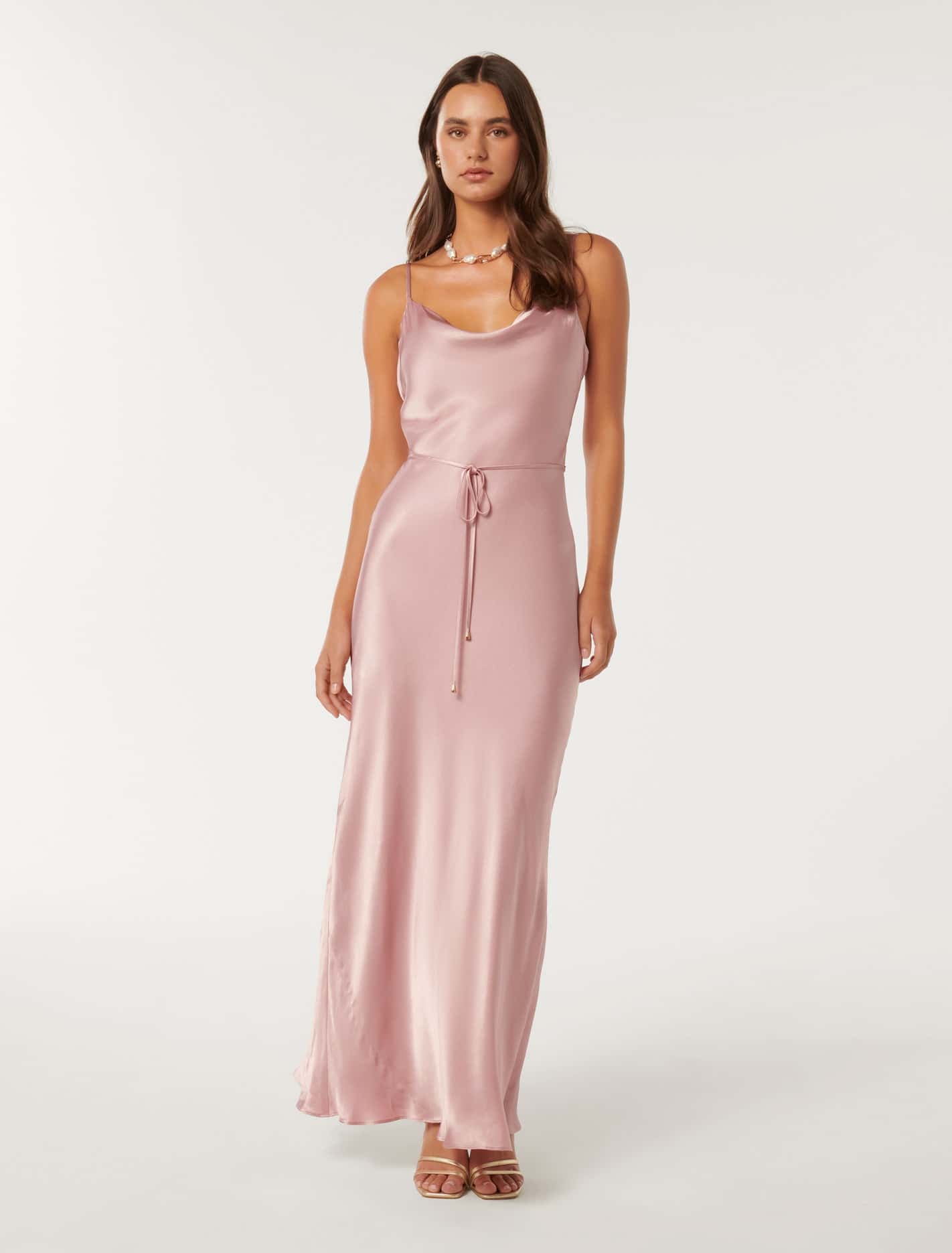 Forever New Women's Lucy Satin Cowl Maxi Dress in Soft Blush