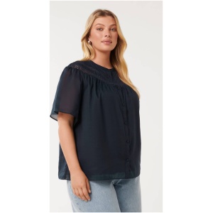 Forever New Women's Luka Curve Plus Size Trim-Detail Blouse in Navy