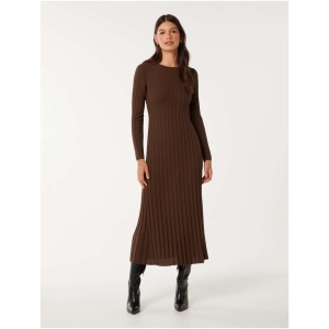 Forever New Women's Lyla Crew Neck Detail Knit Dress in Chocolate